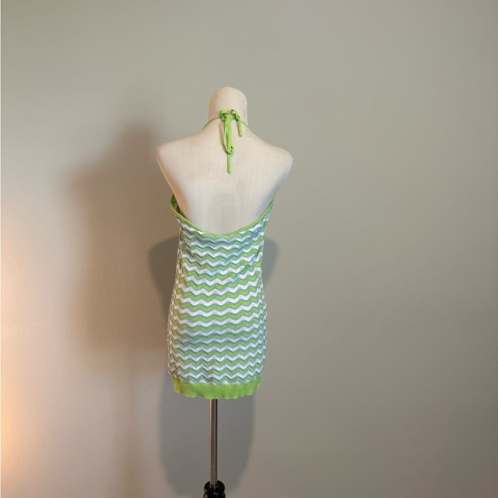 Sunset Girlie Crochet Chevron Sweater Dress / Halter neck / size L - Picture 7 of 8